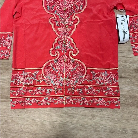 Diane Gilman Red Floral Embroidered Top - Picture 5 of 6